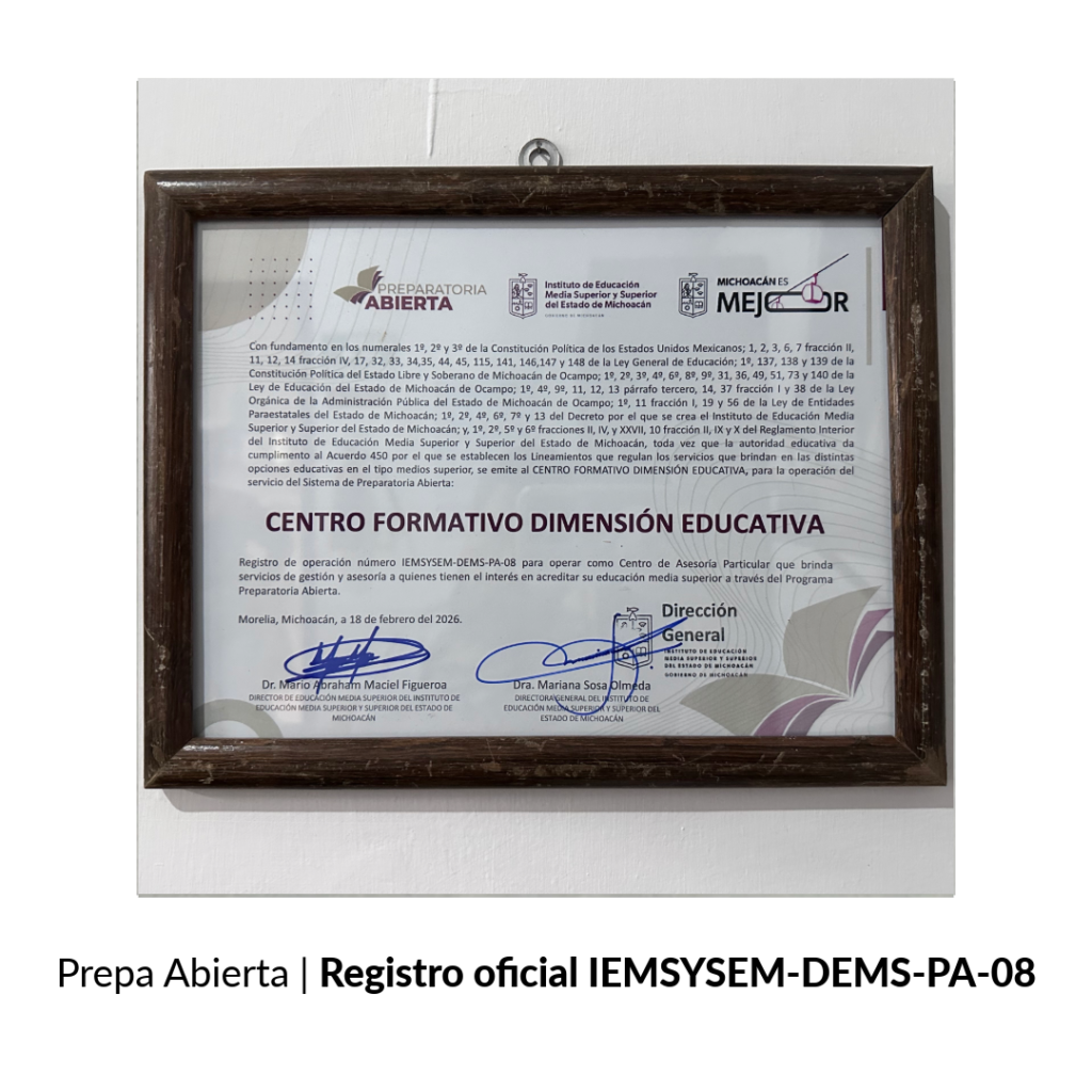 RVOE Prepa Abierta Dimensión Educativa Zamora DimE Registro de operación IEMSYSEM-DEMS-PA-08